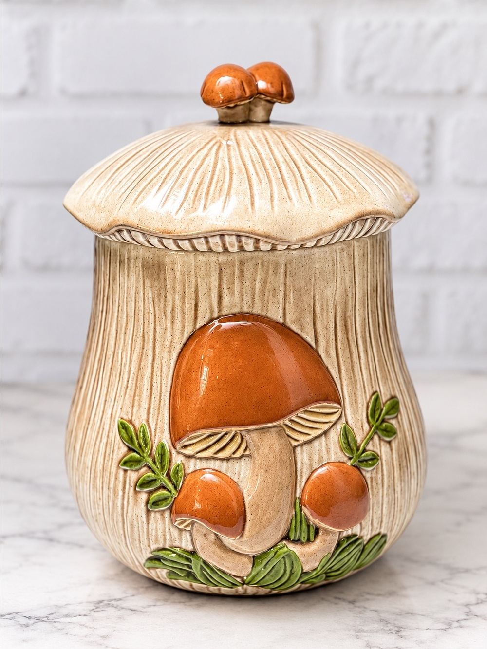 Vintage 1970s Arnel’s Mushroom Ceramic Canister Cookie Jar